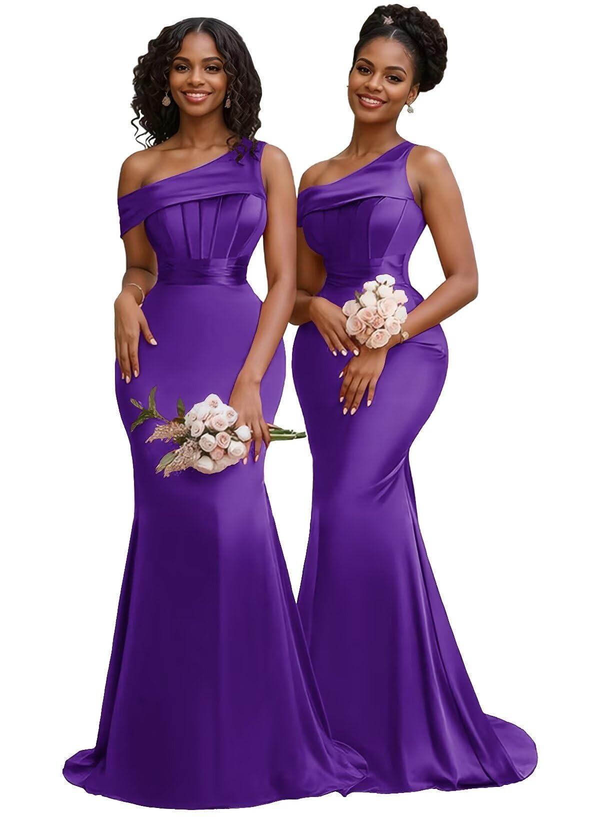 Satin One Shoulder Bridesmaid Dress for Women Mermaid Corset Prom Dresses Long Formal Evening Gowns FP36