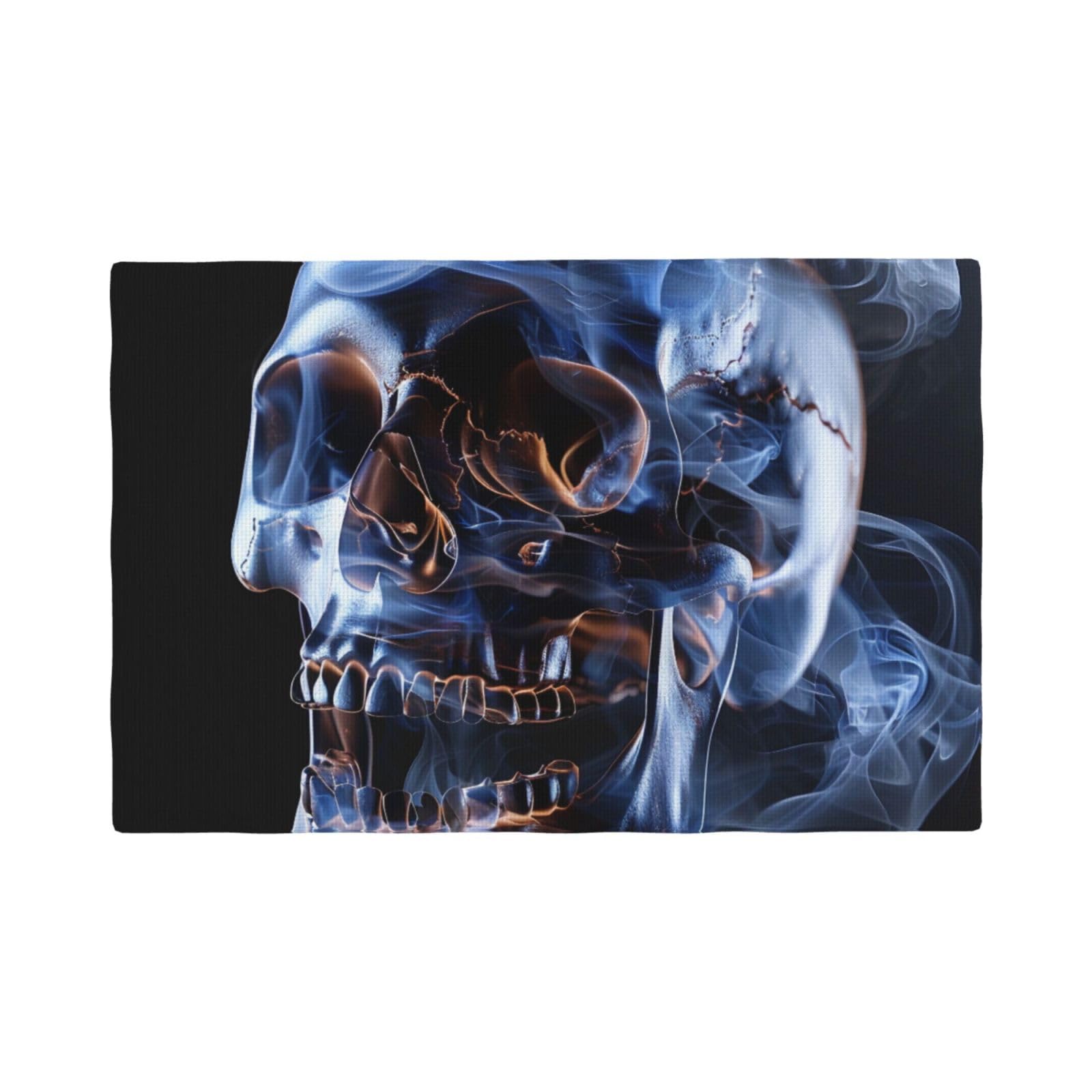 Skull Print Placemats Set, Heat Resistant Washable Placemat 12x18in Table Mats for Party Kitchen Dining Table Decoration Indoor Outdoor, Four Pieces