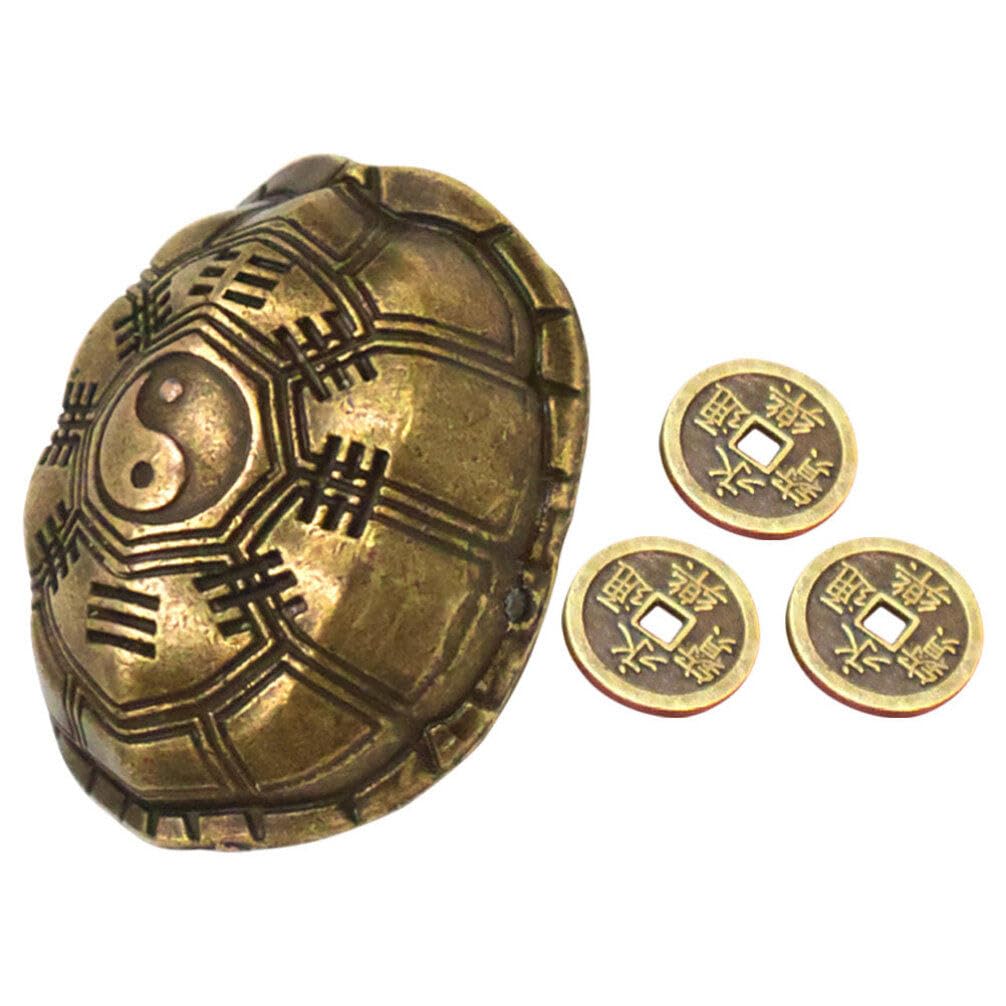 1 Set Turtle Shell Pendant Desktop Decor Chinese Fortune Telling Coin Divination Adorn Divination Prop Office Furnishing Turtle Shell Decor Home Adorn Wealth Craft Zinc Alloy