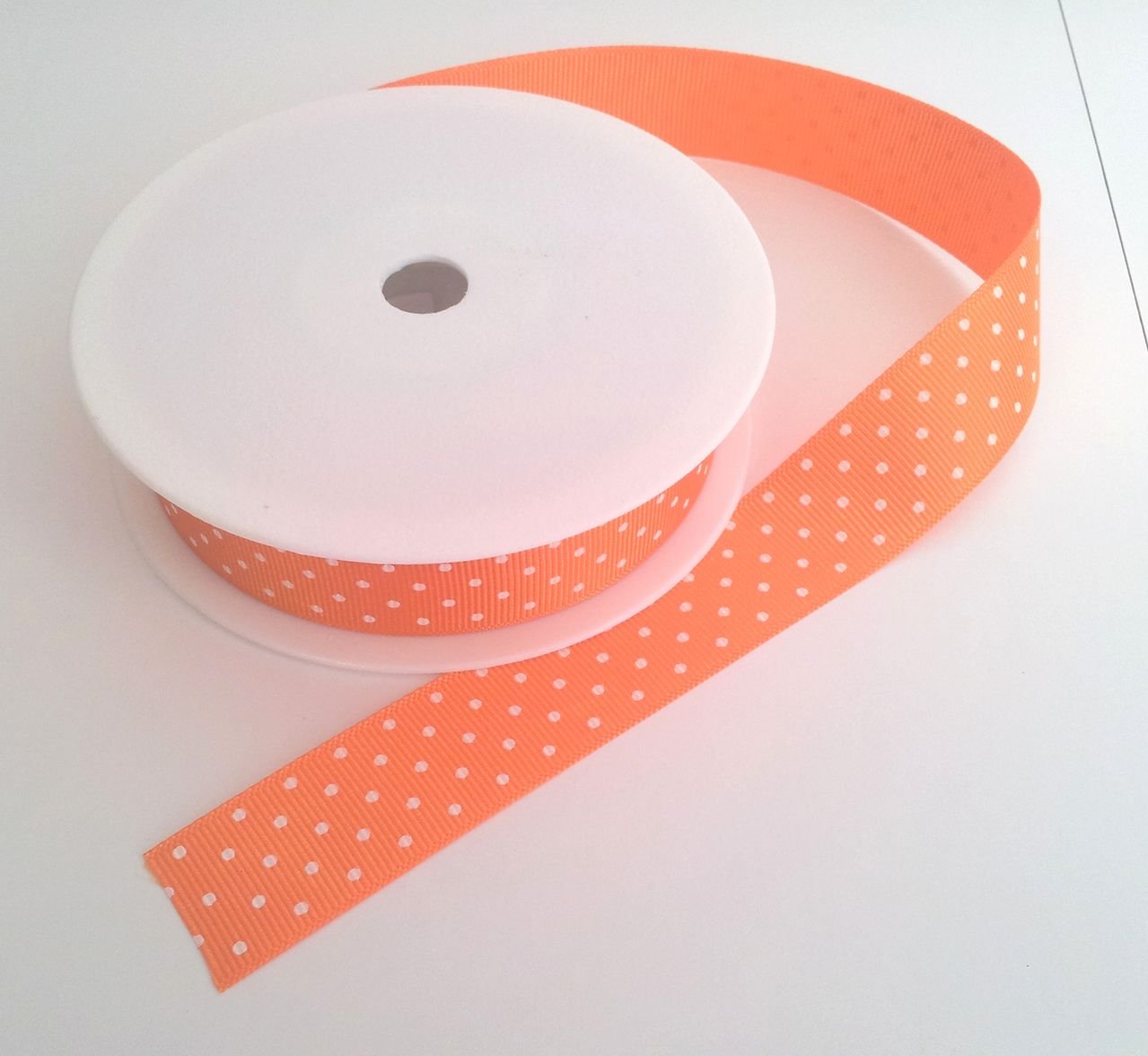 Rpribbon Orange 1 Metre Trim Of With White Polka Dots Grosgrain Ribbon 22Mm Wide