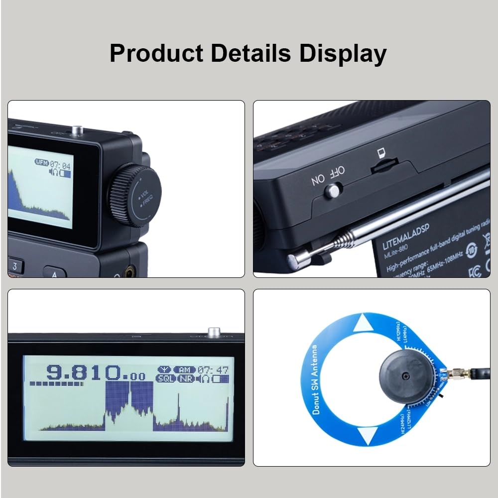 MLite-880 Tragbarer Allband-DSP/SDR-Radioempfänger, V2.1.0 Kurzwellenradio mit Spektrumanzeige, 5000-mAh-Akku und Bluetooth