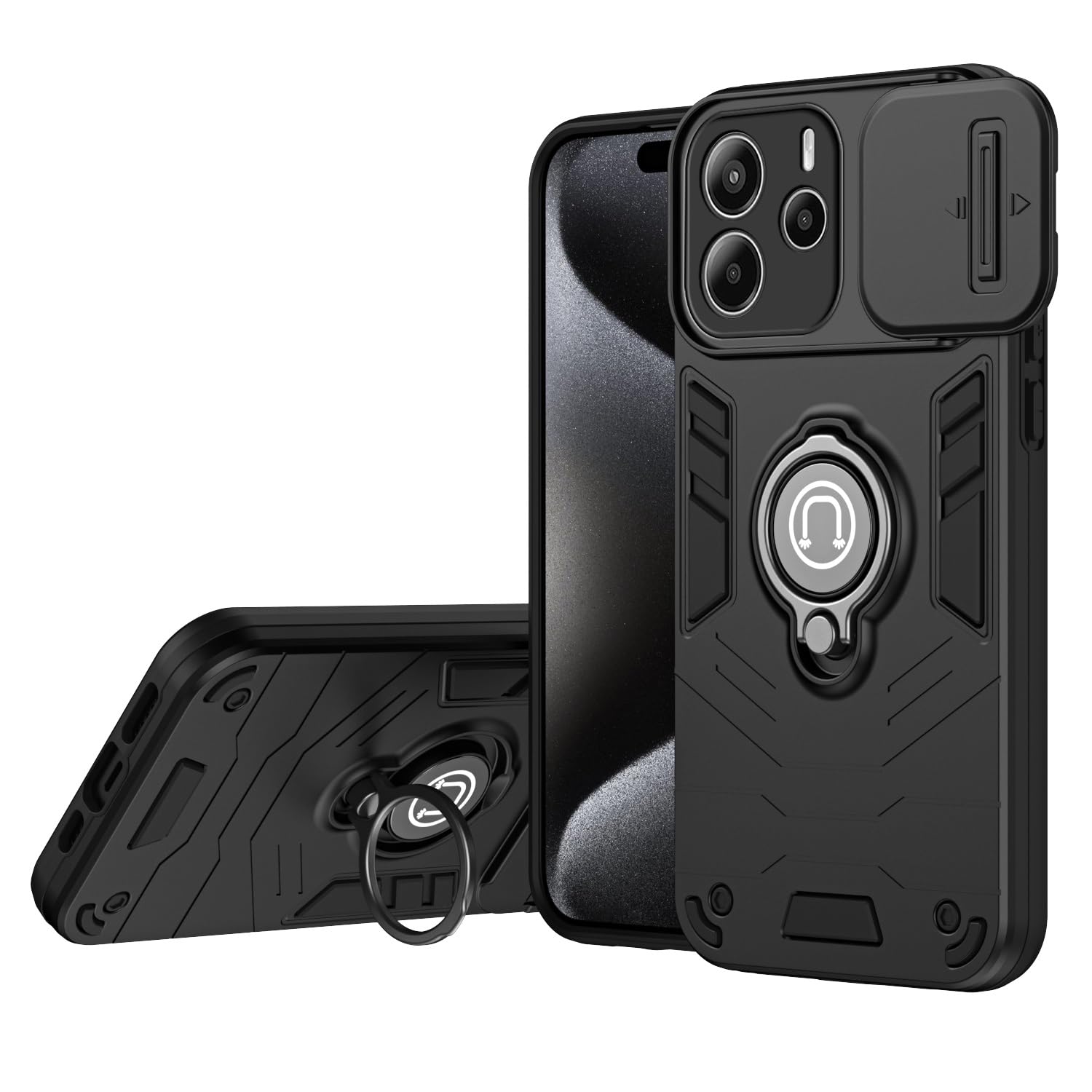 XINYEXIN Cover Per Xiaomi Redmi Note 14 4G - Traslucida Con Anello Porta 360° - Antiurto Army Green