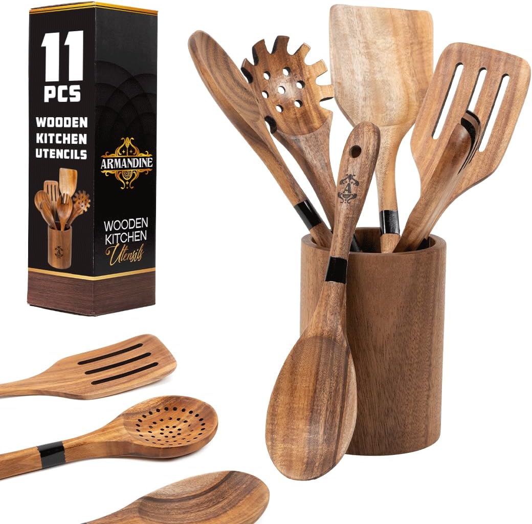 Teak Wooden Spoons for Cooking 11-Piece – Non-Stick & Non-Scratch Wooden Cooking Utensils Set – Heat Resistant Kitchen Utensils Set Teak Wooden Spoons for Cooking 11-Piece – Non-Stick & Non-Scratch Wooden Cooking Utensils Set – Heat Resistant Kitchen Utensils Set