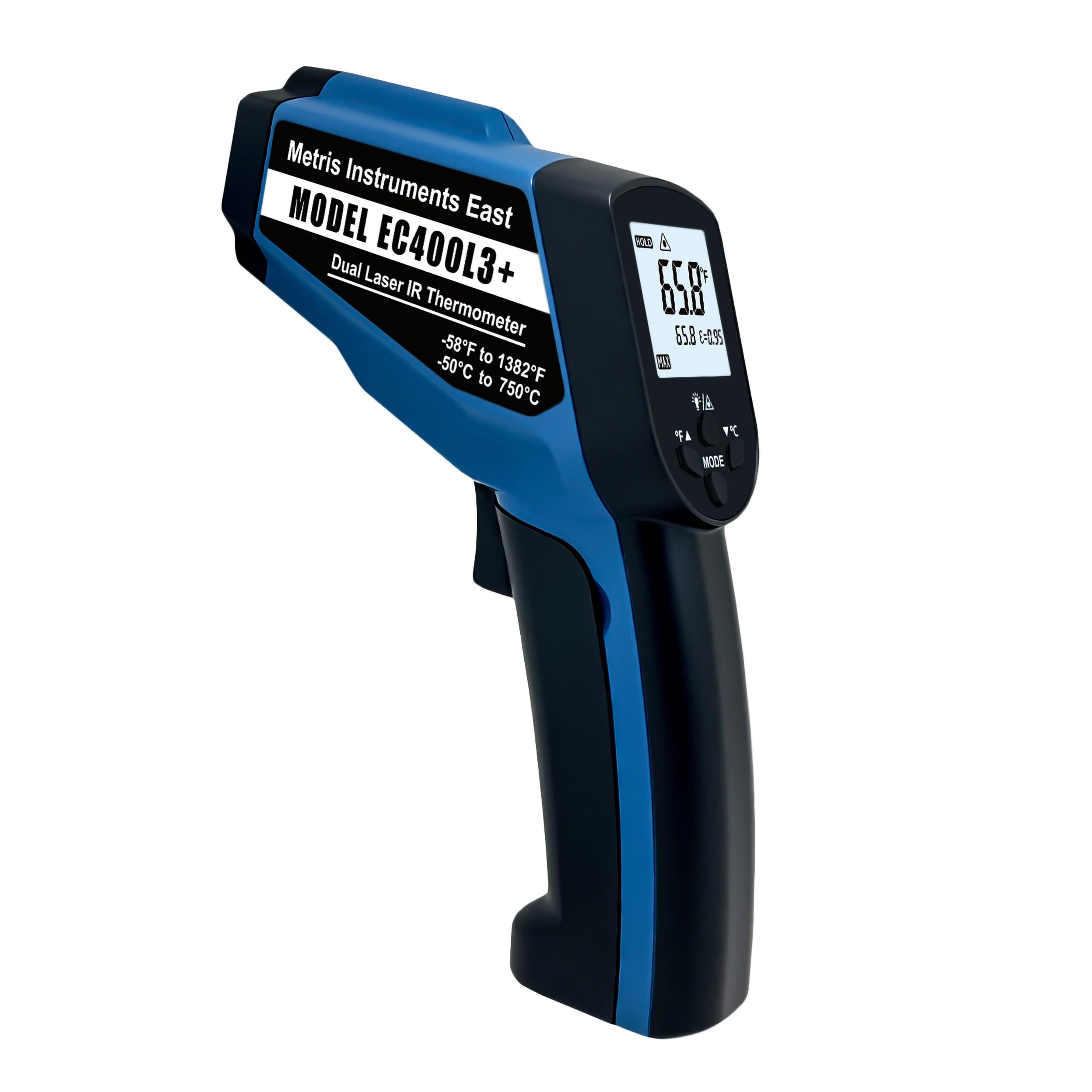 Metris Instruments Digital Infrared Thermometer Gun for HVAC, Industrial, Automotive, MRO; -58 to 1382 °F (-50 to 750 °C) 24:1 D:S Ratio (at appx. 24
