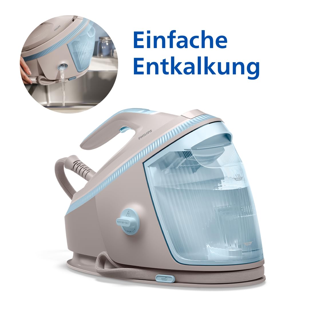 Philips PerfectCare Dampfbügelstation 7000 Serie - 600g Dampfstoß, 8,5 Bar Druck, OptimalTEMP, SteamGlide Elite Sohle, Abnehmbarer 1,5L Tank, Vertikaldampf, Easy De-Calc (PSG7200/60)
