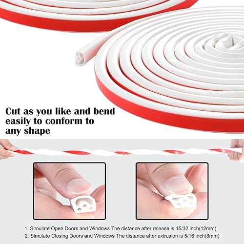 Miniatura 5 de Tira de silicona insonorizada de 19.7 pies, burlete para marco de puerta para puertas y ventanas, autoadhesivo, sellado, fácil de cortar e instalar