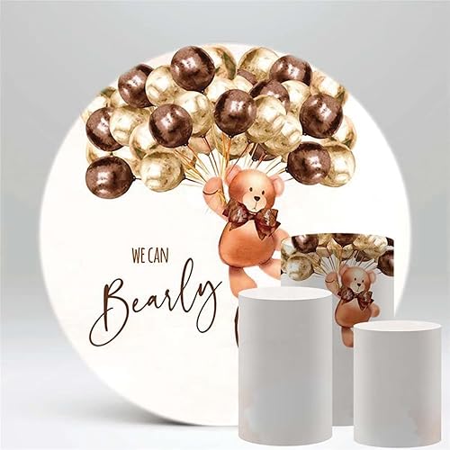 Miniatura 4 de We Can Bearly Wait to Meet You - Cubierta de pedestal para baby shower, tema de oso de peluche, niña, niño, neutro, color marrón pastel, funda de
