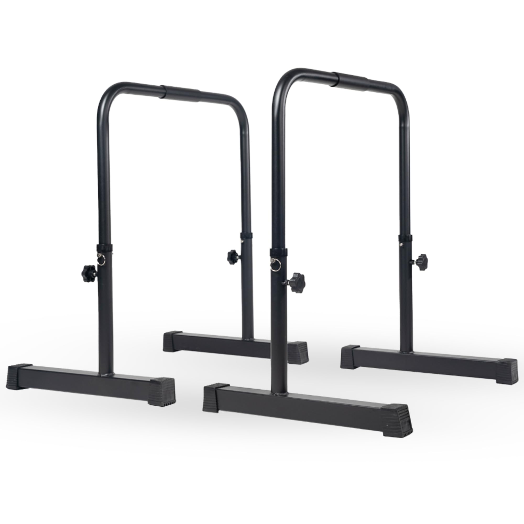 MATCHU - Verstellbare Dip Barren - Parallettes - Verstellbar in 75, 82, 89, 96 und 103 cm - 2er Set - Komfortabler Griff mit Rutschfesten Schaumstoffgriffen - Stahl - Schwarz