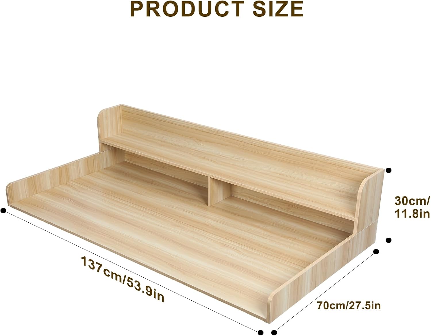 Wooden Laundry Countertop, Washer Dryer Shelf Topper with Solid Wood Structure, 53.94 x 27.56 In Top and 6.5 In Shelf Layer, for Laundry Room Folding Sorting, for Clutter Control Wooden Color