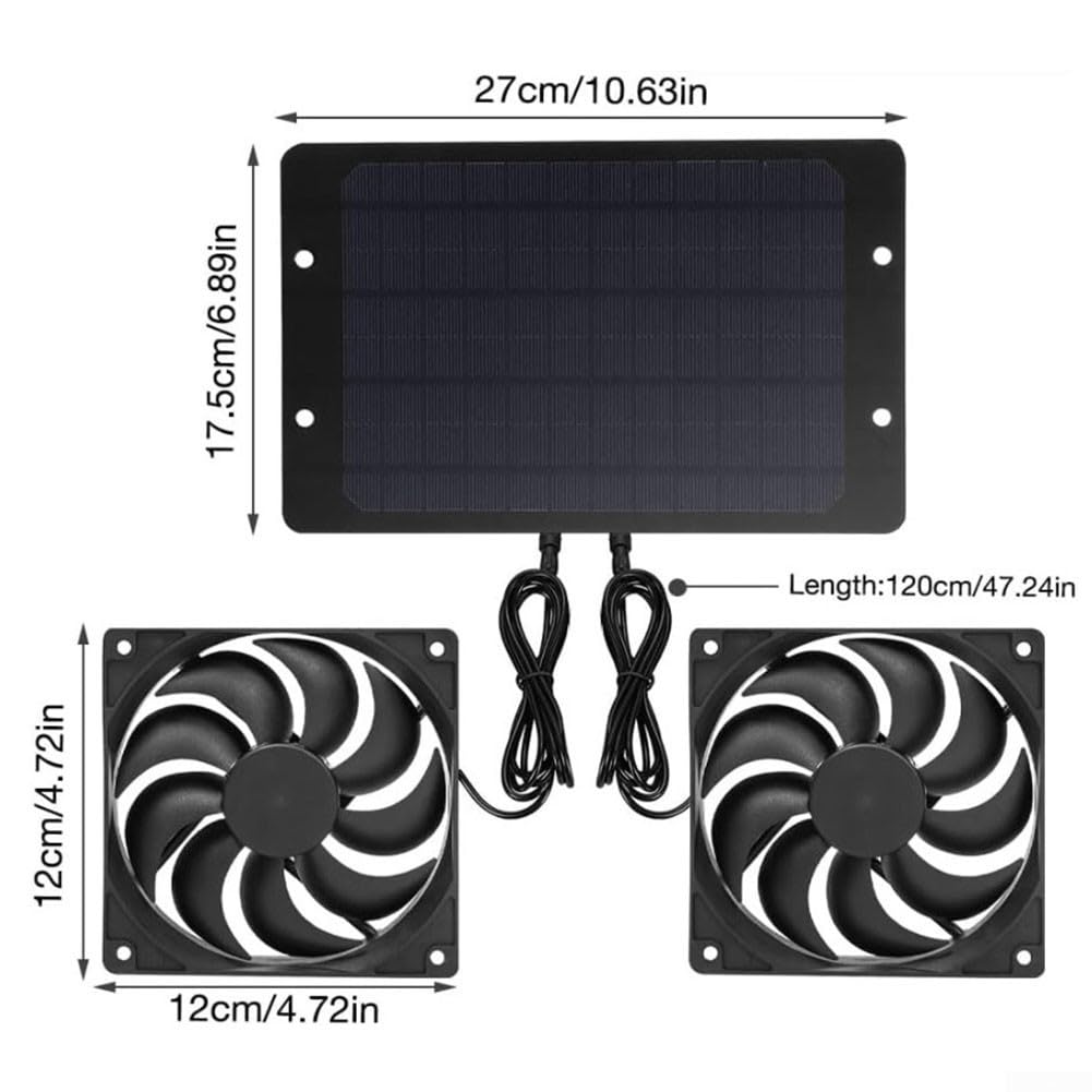 Solar Ventilator, 10W wasserdichter Solar Dual Auspuffventilator, Solarpanel Fan Kit für kleine Hühnerställe, Gewächshäuser, Schuppen, Haustierhäuser, Fensterauspuff