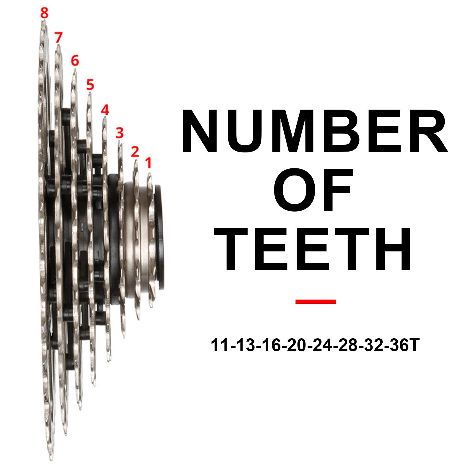 equlup Bike Cassette, 8 Speed Freewheel Bicycle 11?36T Cassette Flywheel Mountain Road Bike Freewheel Replacement Accessories for SRAM