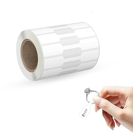GLUNĀ® 1000 Labels Stickers Jewellery Price Tag Sticker, Dumbbell Shape, Non-Tearable Glossy Label, 30x12mm Size, Product Price, Informational, Branding and Promotional Labeling