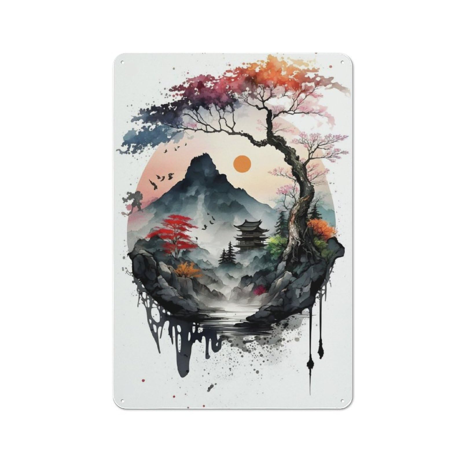 Junmoney Watercolors Japanese 4 For Lounge Or Reading Corner, Retro Metal Sign 30X20cm, For Metal Sign Collectors, For Garage And Workshop Walls