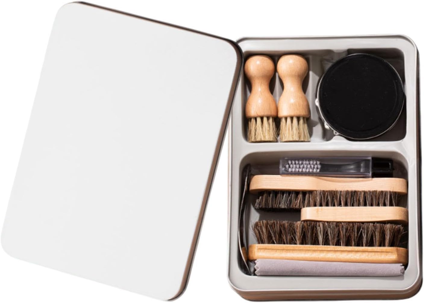 Travel Shoe Care Kit 2 Polishing Cloths Horse Hair Brushes Cleaning Tools