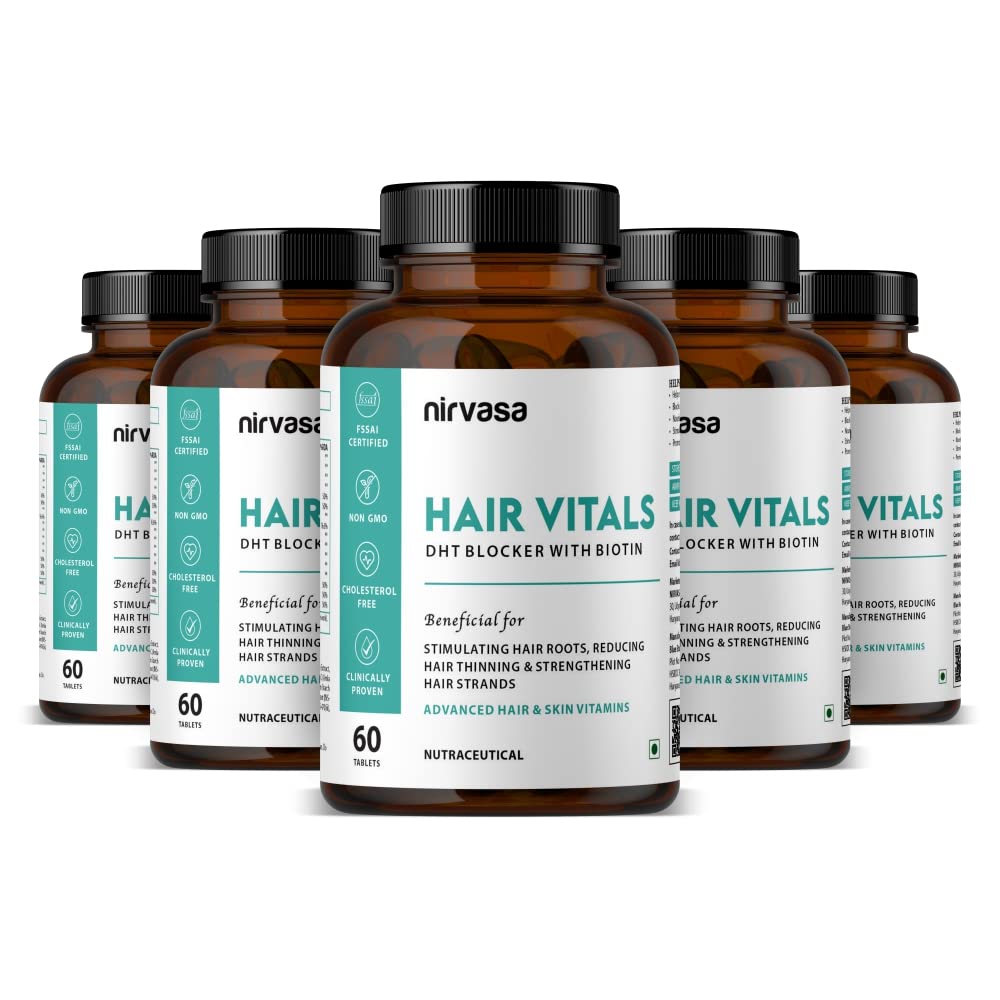 Nirvasa Hair Vitals DHT Blocker with Biotin Tablets- Hair Suppliment with Beta-Sitosterol | Hair Vitamins for Men & Women - 60 Tablets (Pack of 5 (B0CQM89KL7) Amazon Price History, Amazon Price Tracker