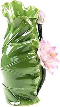 蓮の花と小鳥の陶器花瓶 蓮の花と小鳥の陶器花瓶 蓮の花と小鳥の陶器花瓶