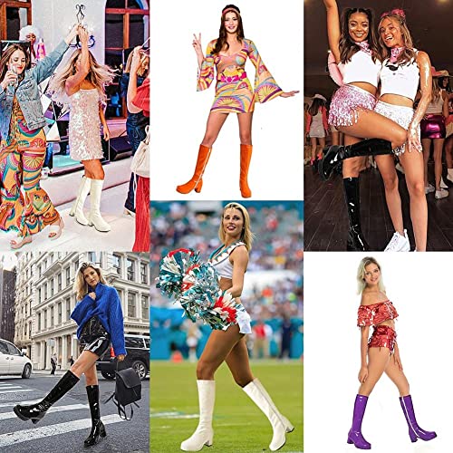 CELNEPHO Women's Fashion Knee High Boots, Round Toe Slim Chunky Mid Heel Platform Costume Mid Calf Go Go Boots For Christmas2