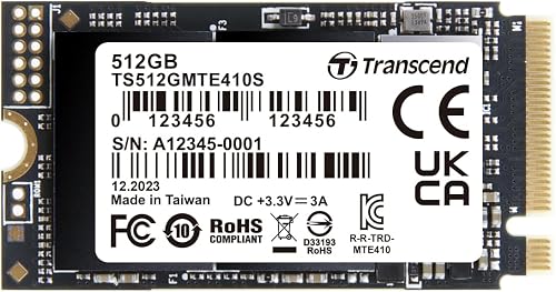 Transcend 512GB M.2 2242 NVMe 42mm PCIe Gen4 x4 Internal SSD, Solid State Drive, 3D NAND Flash TLC, (Read: Up to 5,000 MB/s/Write: Up to 4,300 MB/s) 5 Yrs. Warranty - TS512GMTE410S