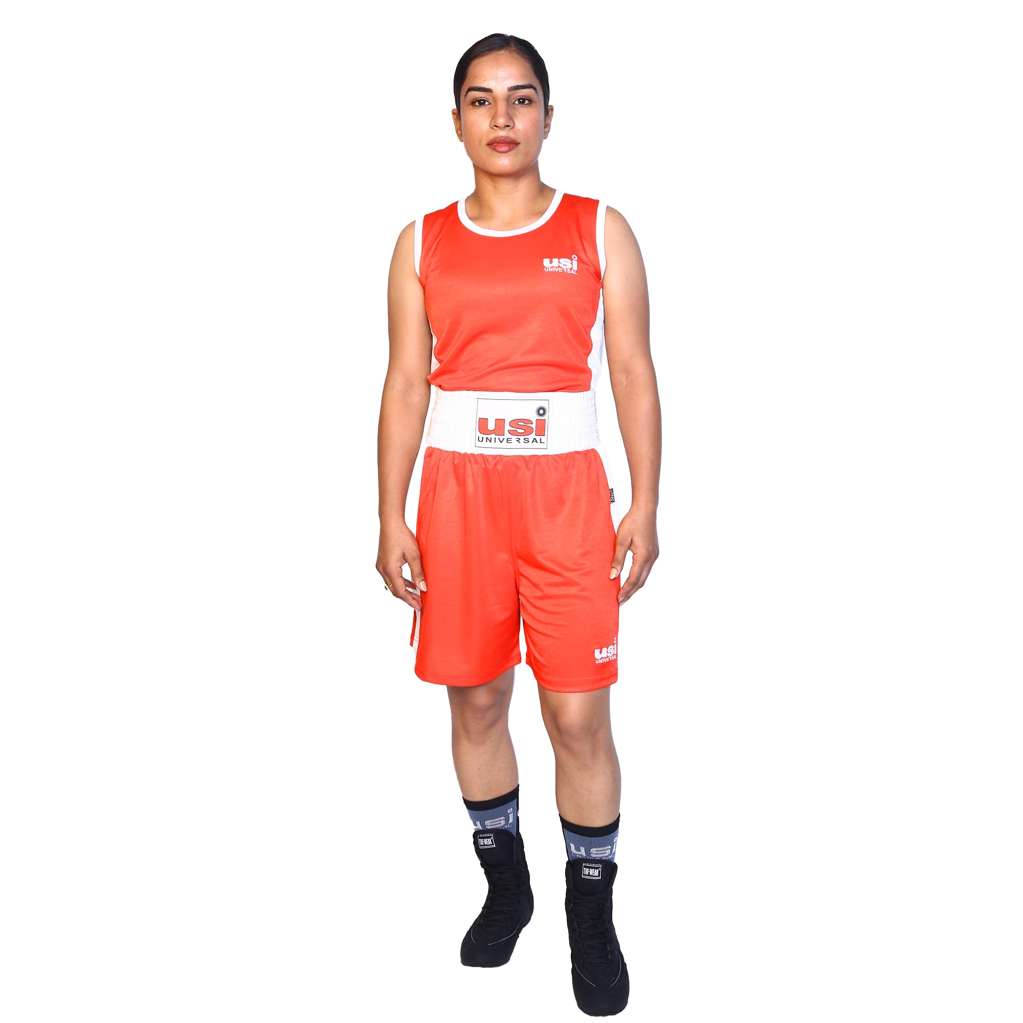 USI UNIVERSAL Boxing Uniform Short & Vest Set, LSV Light Weight Sports Dress Boxing Suit Boxing Dress for Women Boxing Uniform with Vest & Shorts for Boxing (Red, 40)-image-3