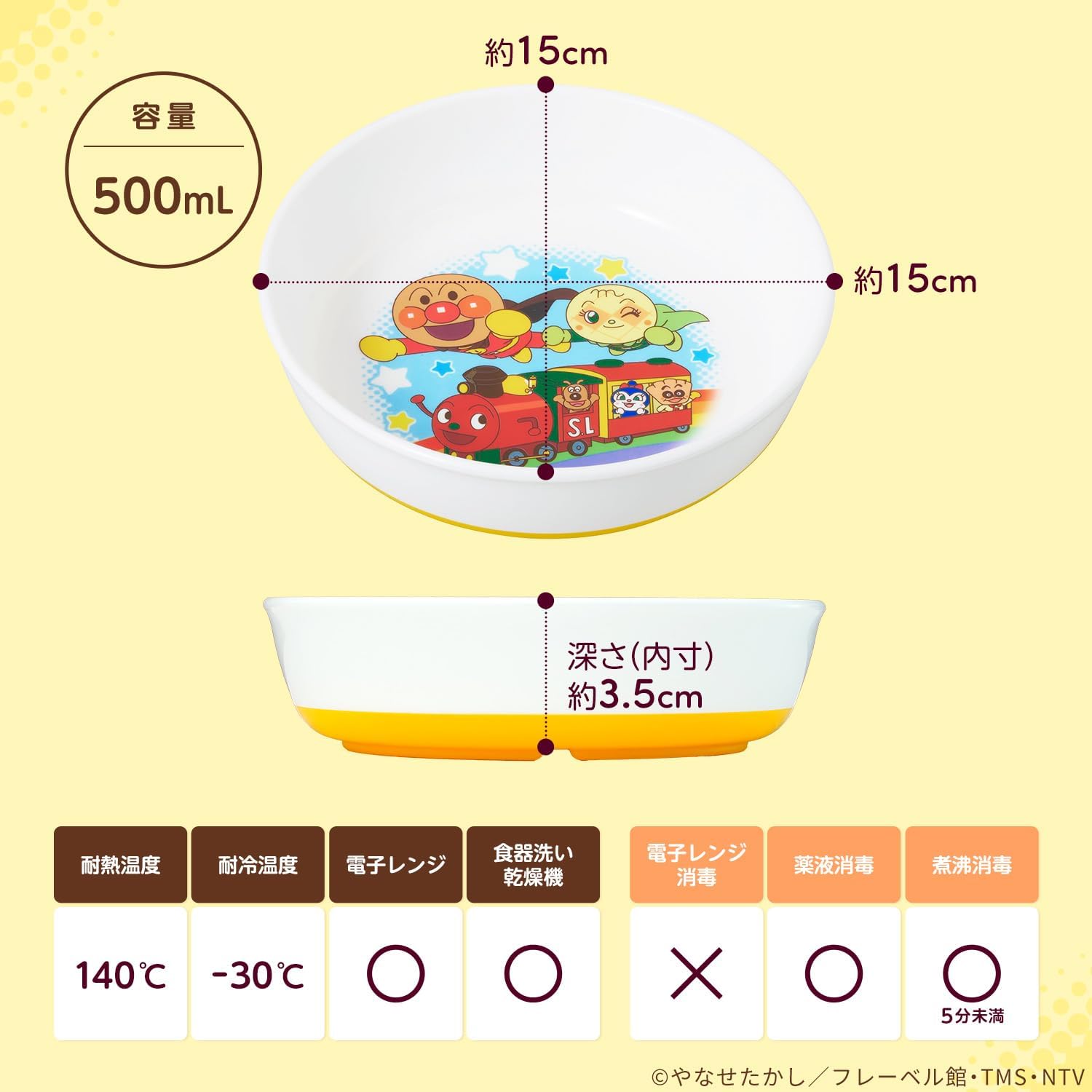 Lec Anpanman Bowl Dish, 5.9 x 5.9 x 1.6 inches (15 x 15 x 4 cm), Microwave, Dishwasher, Boiling Disinfection, OK, Non-slip