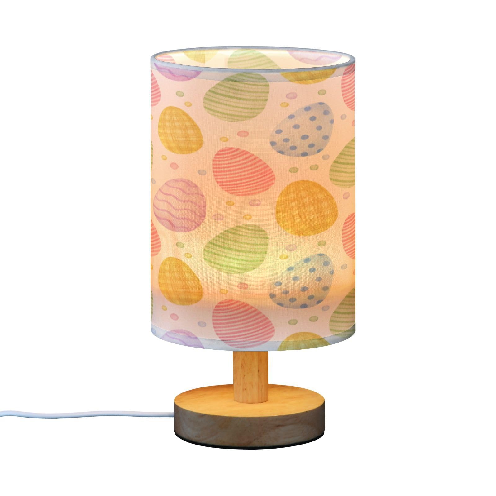 SDMKA Happy Easter Pattern Bedside Table Lamp for Bedroom, Minimalist Nightstand Lamp with Round Fabric Shade for Living Room, Office, No Bulb Required