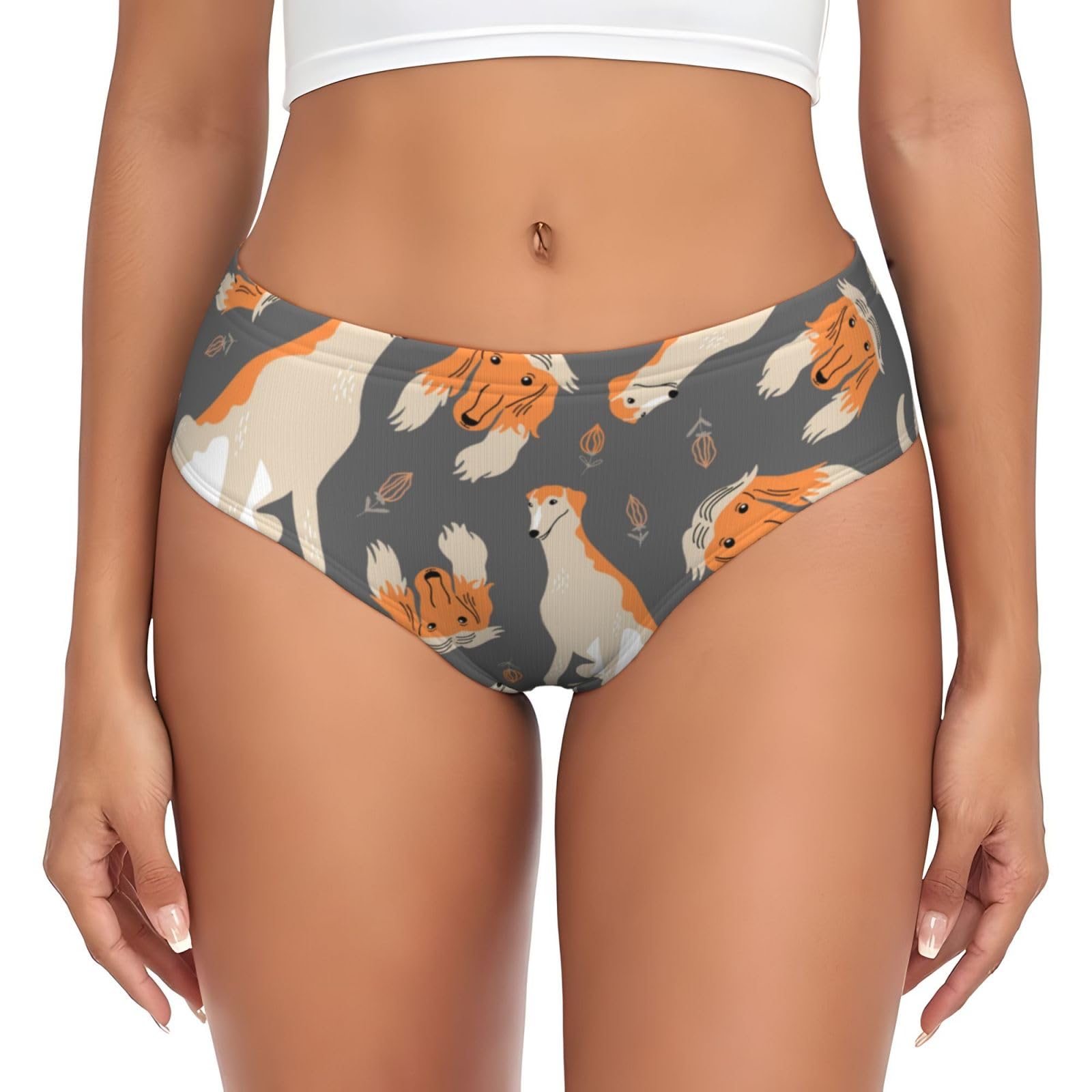 Yofien Women's Multicolour Cute Afghan Hound, Briefs Underwear Support Pouch Comfort Soft Briefs For