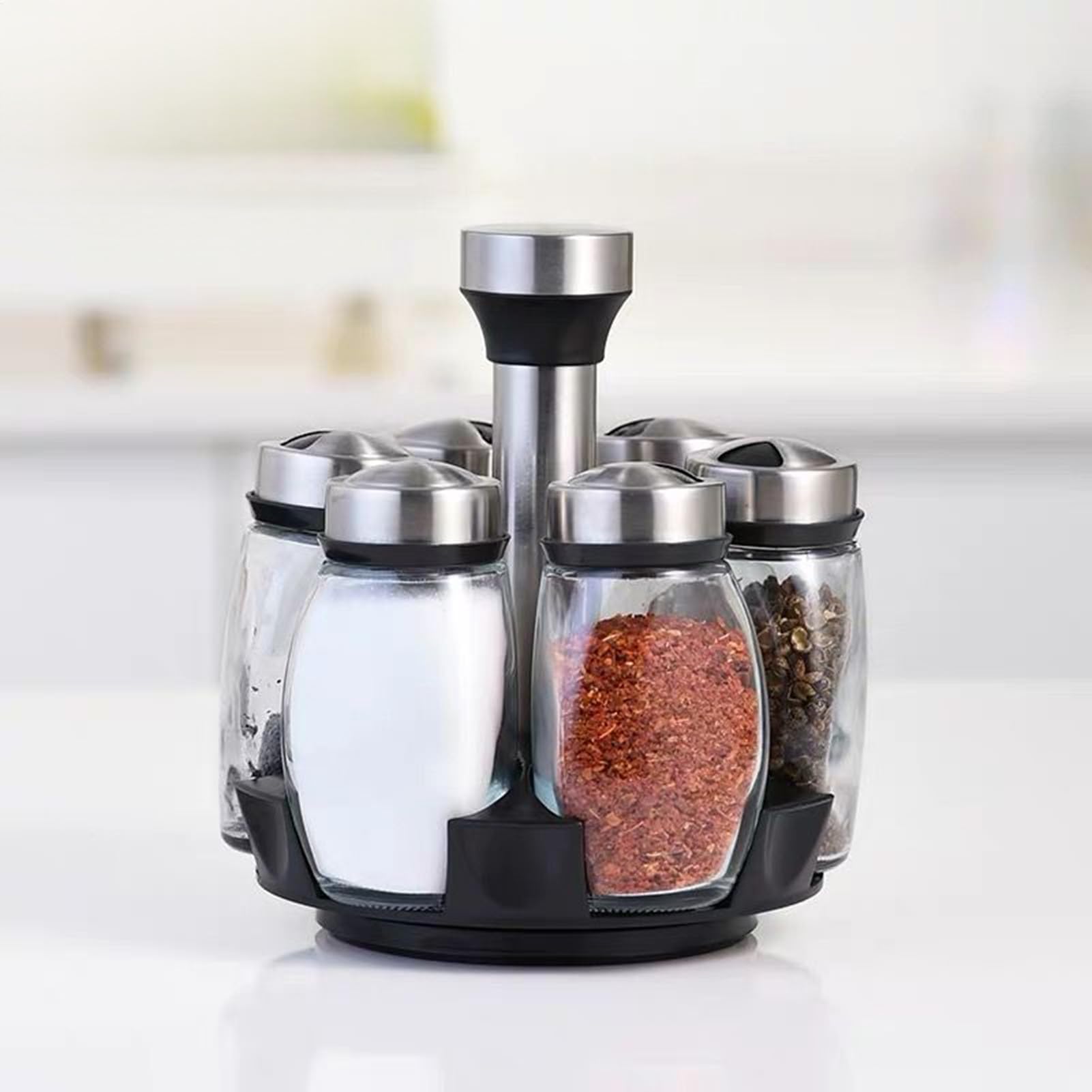Barattoli Per Spezie E Portaspezie Organizzazione Cucina Acciaio | Organizzatore Condimenti Girevole Per Cucina, Casa, Dispensa, Ristorante, Sala da Pranzo e Tavolo