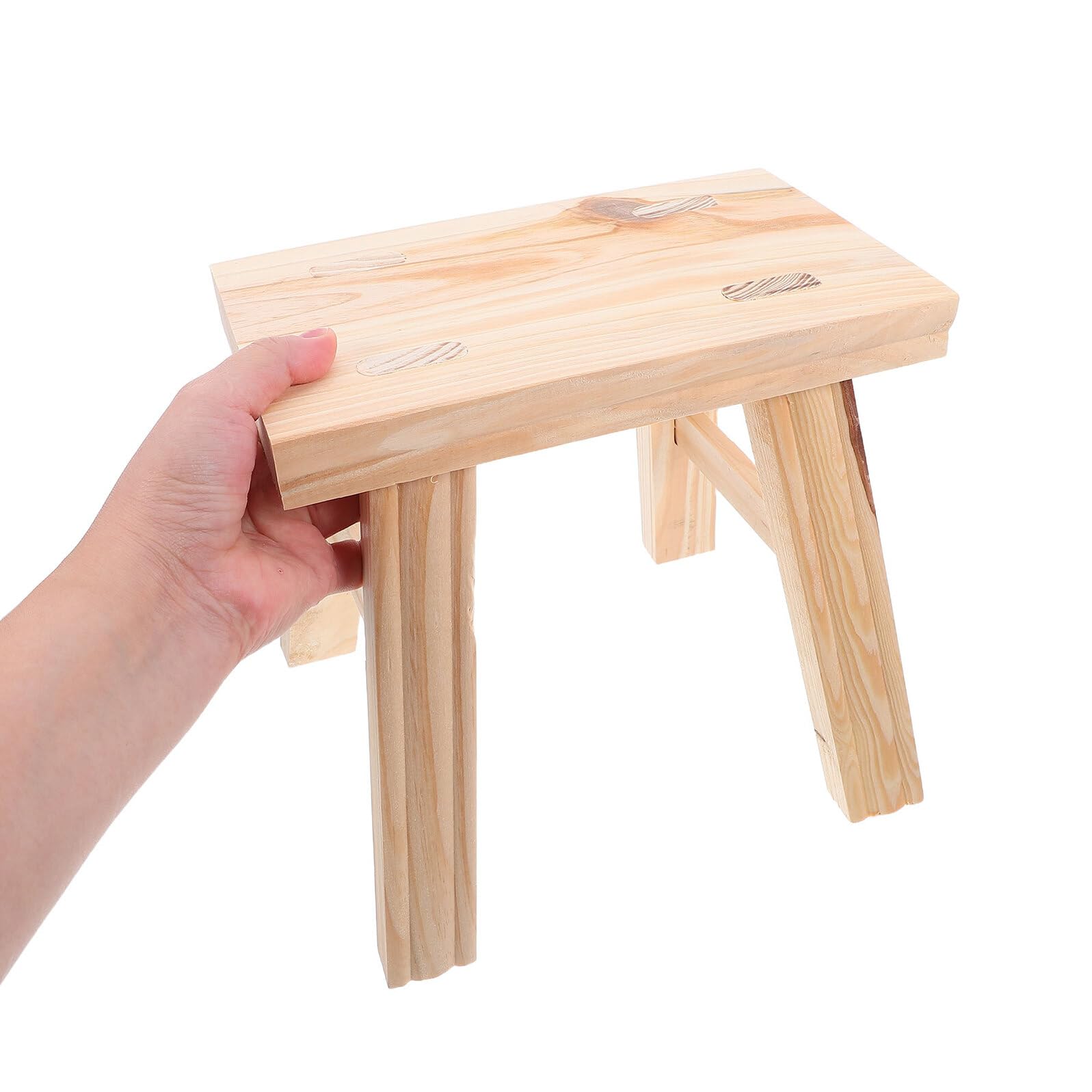 UKCOCO Taburete Infantil de Madera Maciza Pequeño, Beige, Portátil