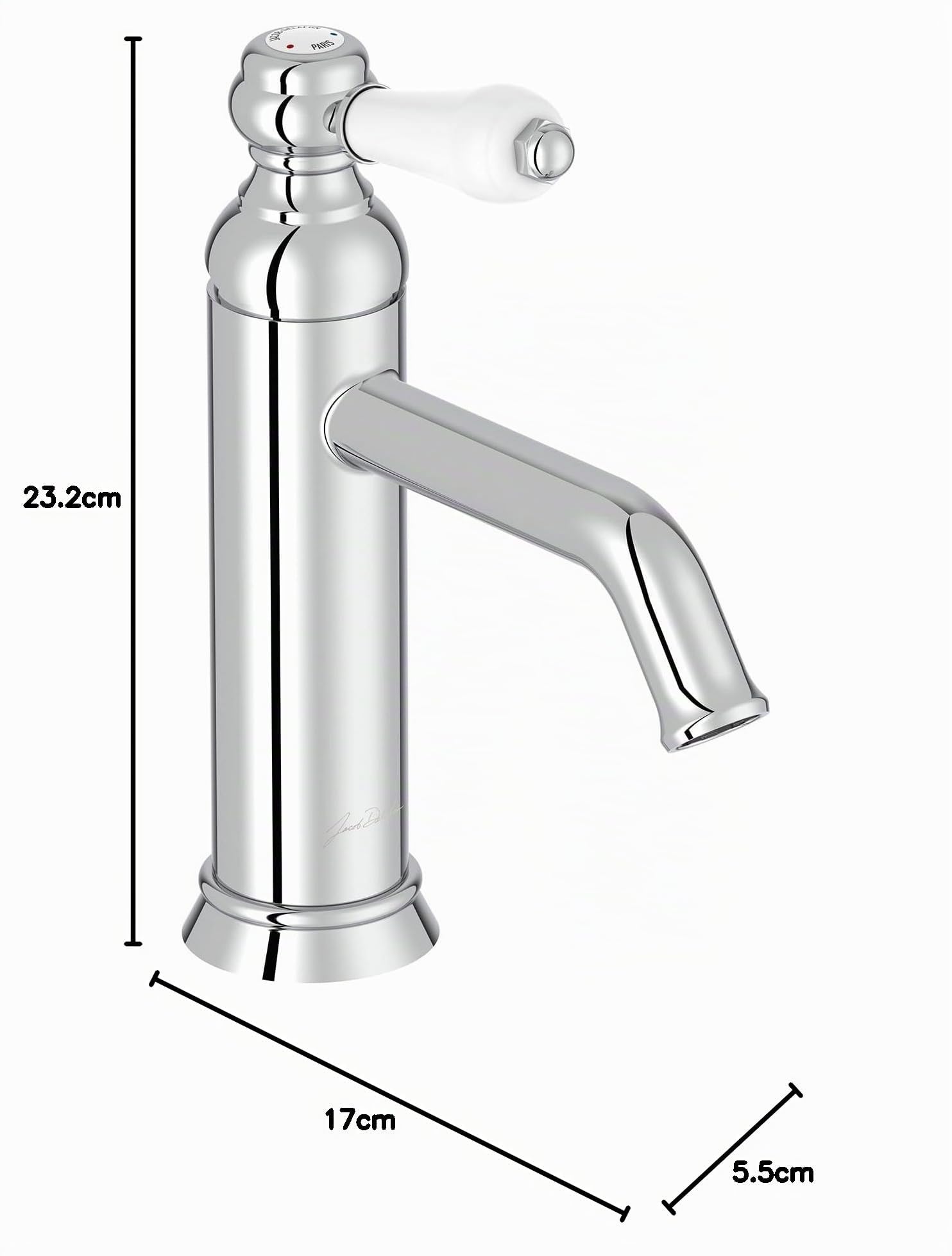 JACOB DELAFON Grifo monomando para lavabo estilo retro Maneta cerámica Ahorro de agua Fácil y rápida instalación Latón Cromado LOUISE E24360-CP