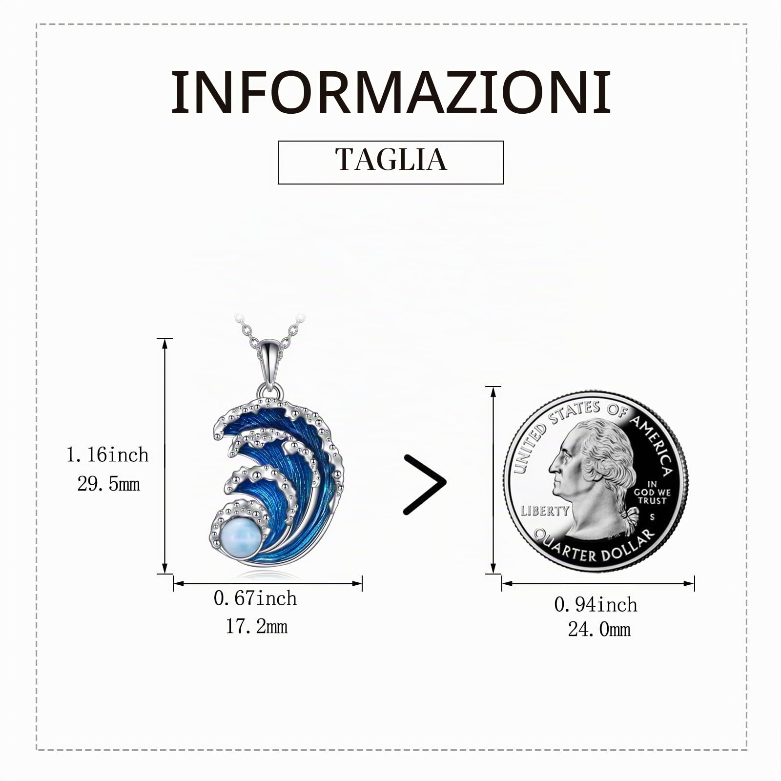AXELUNA Onda collana in argento Sterling con ciondolo a forma di onda dell'oceano collana gioielli da spiaggia collana girocollo per donne uomini regali di Natale, 29.5mm x 17.2mm, 20-Zoll-Kette