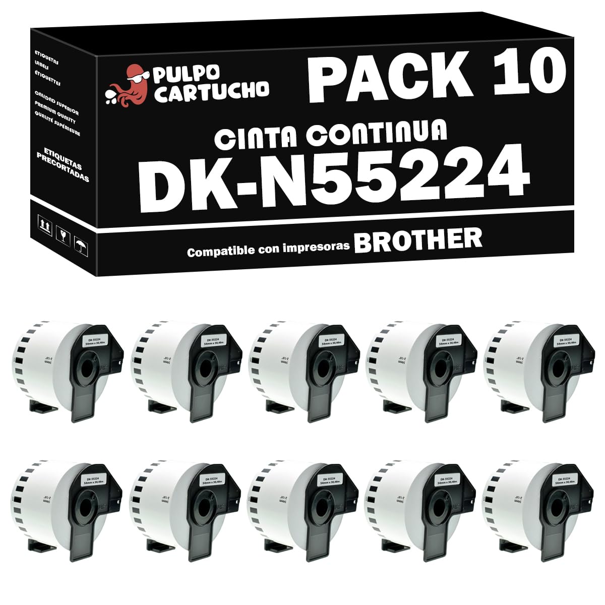 Brother DK-N55224 Cinta Continua 54mm Pack 10 Rollos Compatible QL
