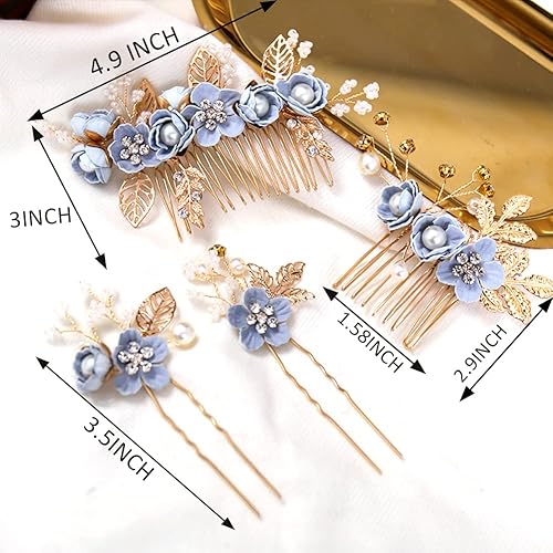 Miniatura 6 de 4 pinzas para el pelo de boda con flores moradas de perlas de cristal, pinzas para el cabello, accesorios para el cabello, joyería con diamantes de