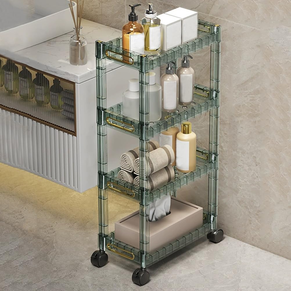 asdchZen 4-Tier Acrylic Rolling Cart - Mobile Bathroom & Kitchen Storage Trolley For Snacks Vegetables & Fruits - Utility Rack In Green