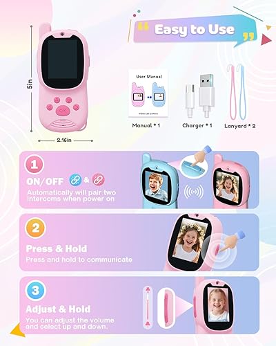 Miniatura 6 de Walkie talkies de video para niños, paquete de 2 walkie talkies recargables para niños que pueden enviar mensajes, regalos de cumpleaños de Navidad