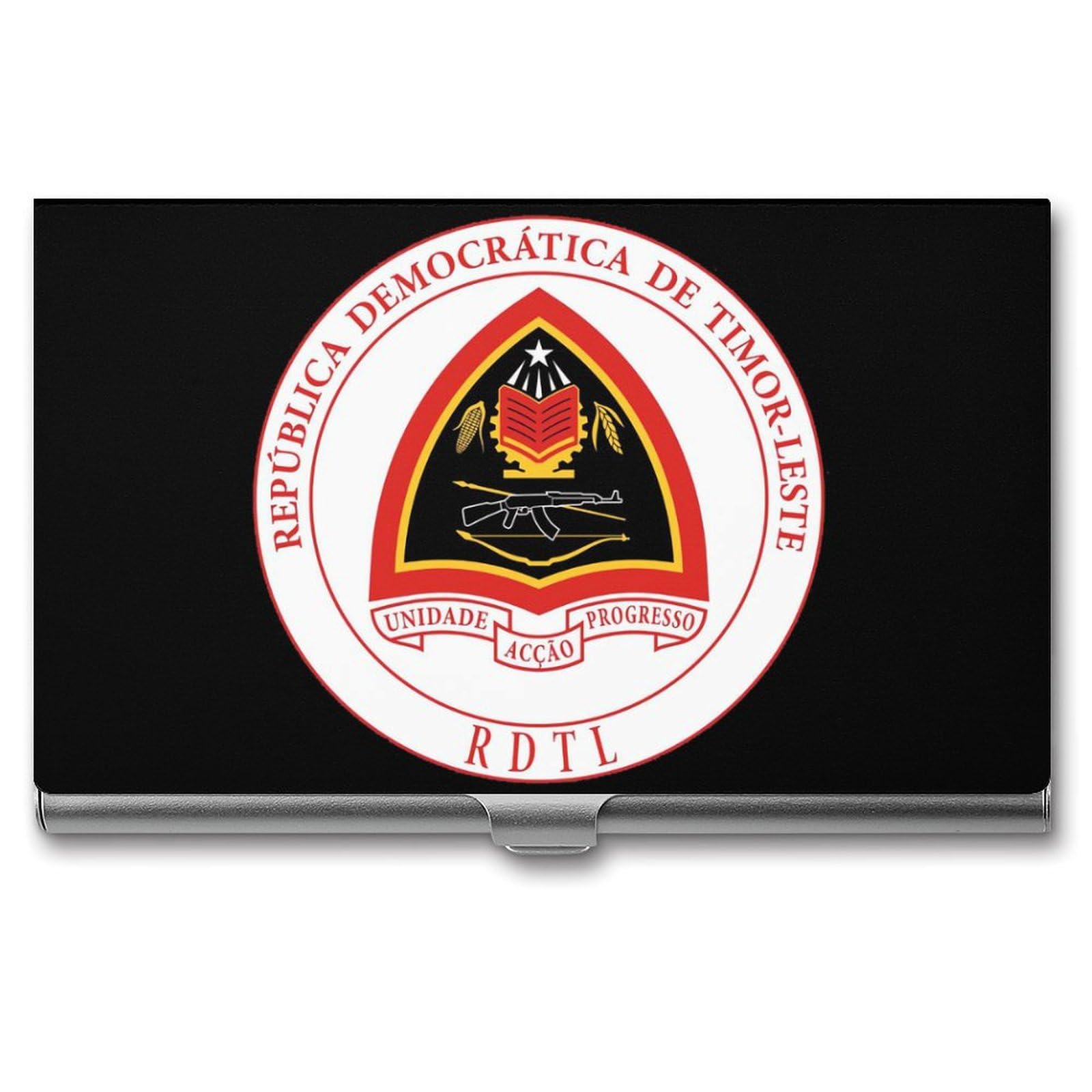 National Emblem of East Timor Slim Business Card Holder Wallet for Men & Women Pocket Metal Case 3.7x2.2x0.3 Inches