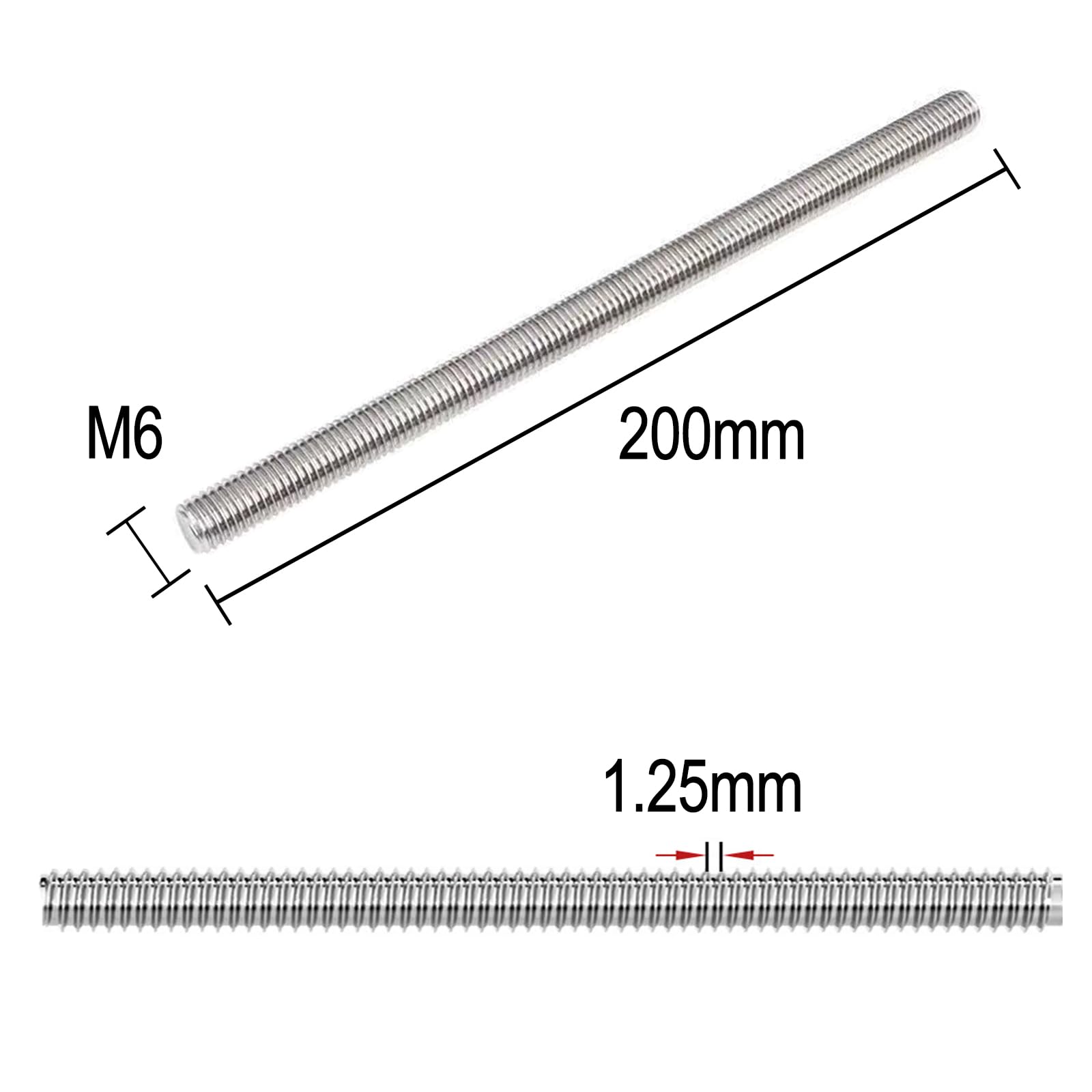 Lot de 4 tiges filetées M6 x 200 mm, avec 8 écrous hexagonaux, en acier inoxydable 304, pour un usage domestique ou industriel