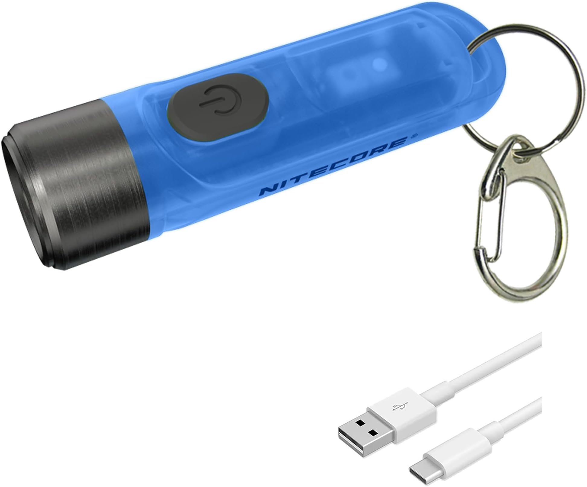 Tiki GITD Blue Keychain Flashlight with UV & High CRI Light, 300 Lumen Everyday Carry EDC USB-C Rechargeable with Charging Cable