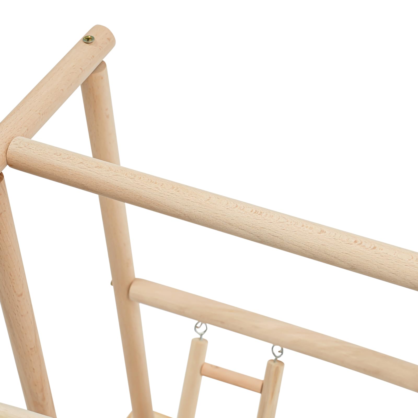 Papageienspielregal Holzvogelspielstand Vogelspielplatz mit Leiter und Kletterschaukel aus Holz und Edelstahl 40x26x45.5cm Naturholz Für Wellensittiche Ziegensittiche Kleinvögel