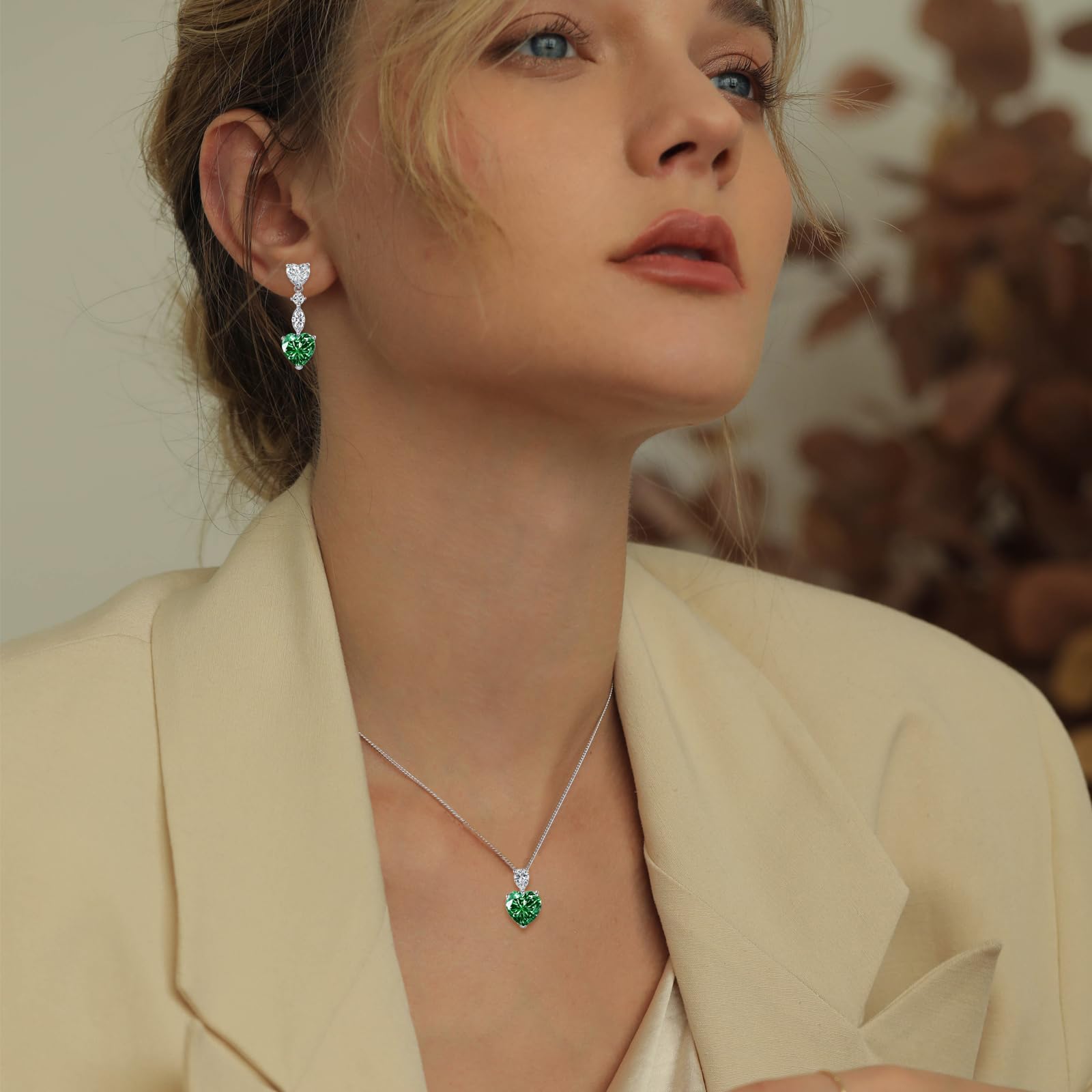 Juego de joyas de plata para mujer, collar de plata de ley 925, pendientes y pulsera, 3 colgantes con cadena de 45 cm, pendientes colgantes y pulsera, juego de joyas de corazón con circonitas
