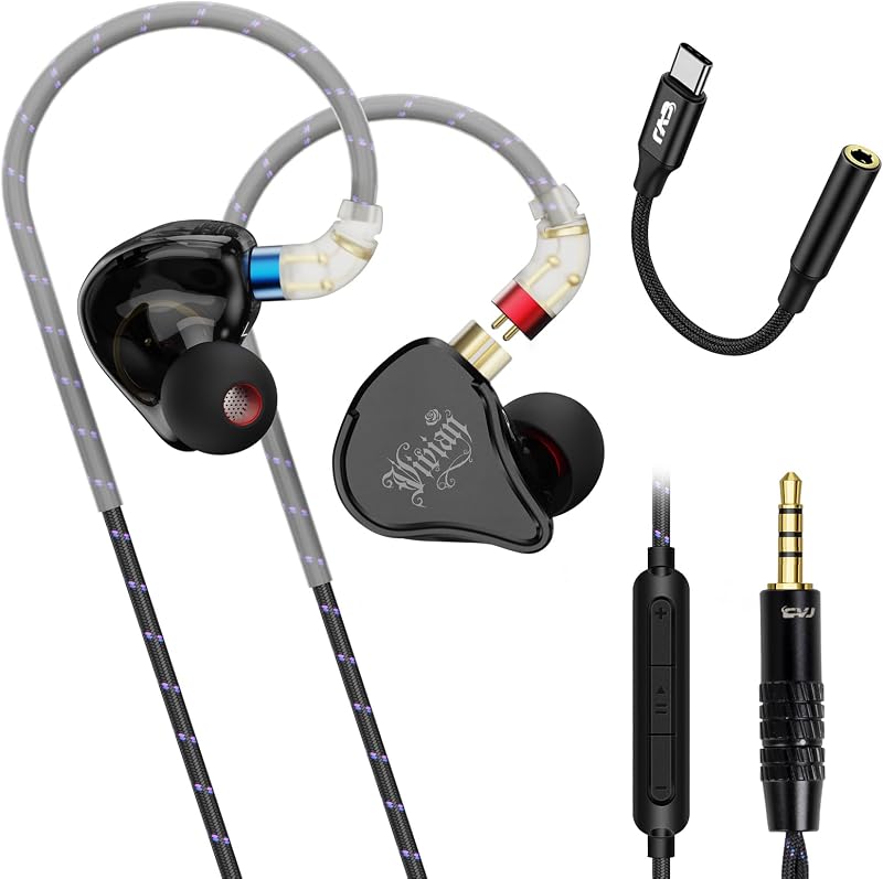 Auriculares versátiles con cable USB C IEM, monitor de oído con conector de 3,5 mm y micrófono | HiFi equilibrado, control de volumen, aislamiento de ruido, cable de 4 pies de largo, para Apple iPhone/iPad/MacBook/Mac/PC/Laptop/Xbox/PS5/Switch 2