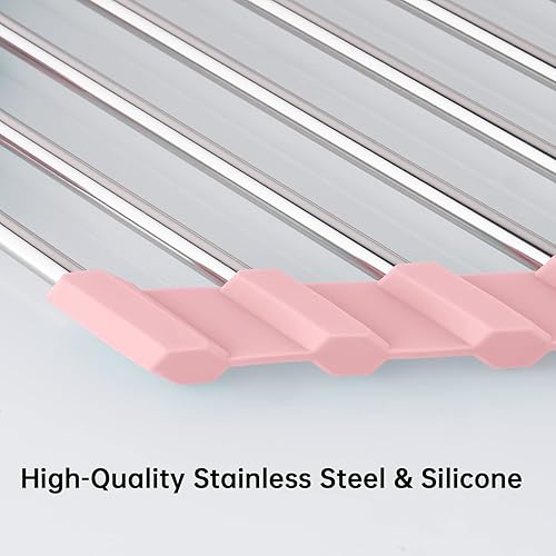 Miniatura 2 de Tomorotec Escurreplatos plegable triangular, pequeño escurridor de acero inoxidable enrollable sobre fregadero para esquina del fregadero de cocina,