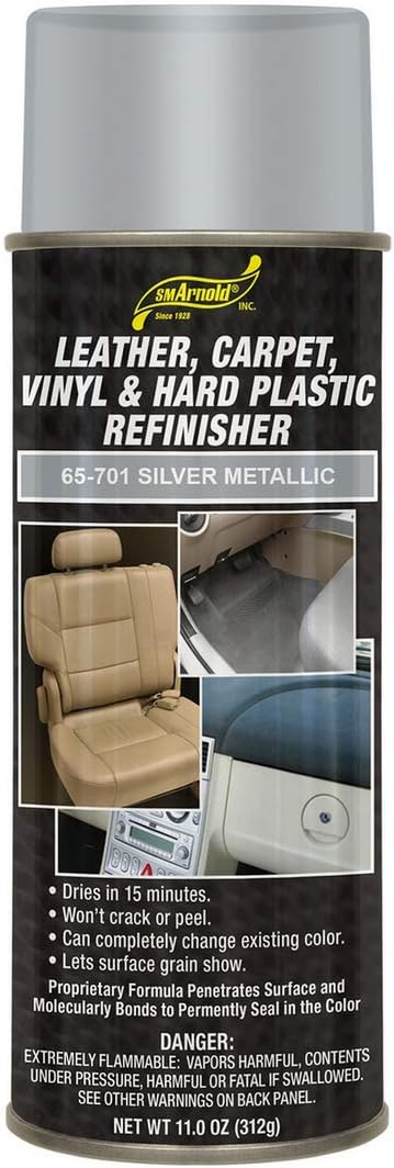 S.M. Arnold Refinishing Spray Paint - SILVER METALLIC 11 Oz. - For Leather, Carpet, Vinyl, Metal, Plastic, Polycarbonate, Polypropylene, Acrylic, Lexan, Fiberglass | Pro Grade Aerosol Refinisher