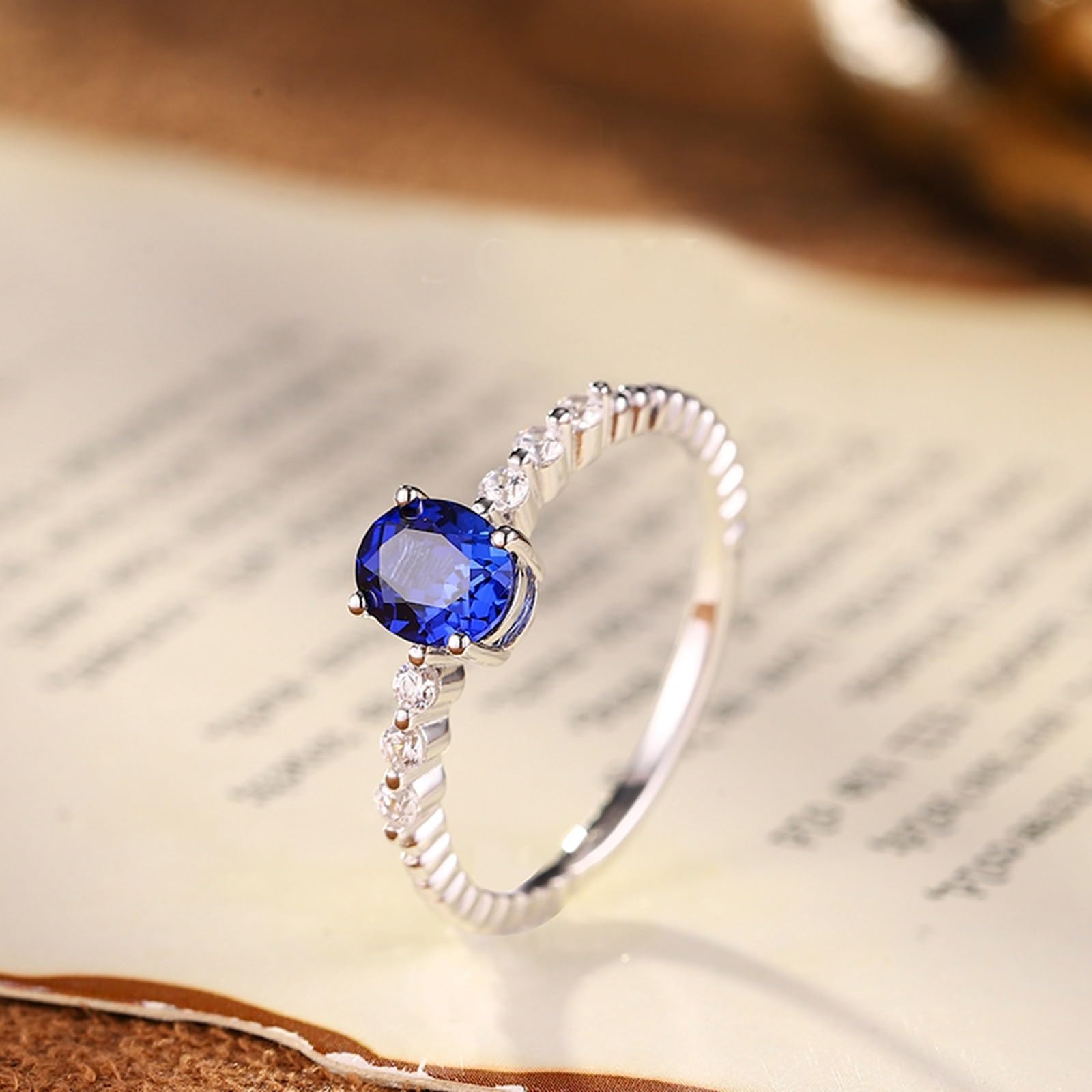 Anillo de compromiso de oro de 9 K, 14 y 18 quilates en zafiro creado, elegante anillo ovalado apilable para mujer, anillos de oro blanco con zafiro cultivado en laboratorio de 4 puntas de 1 ct