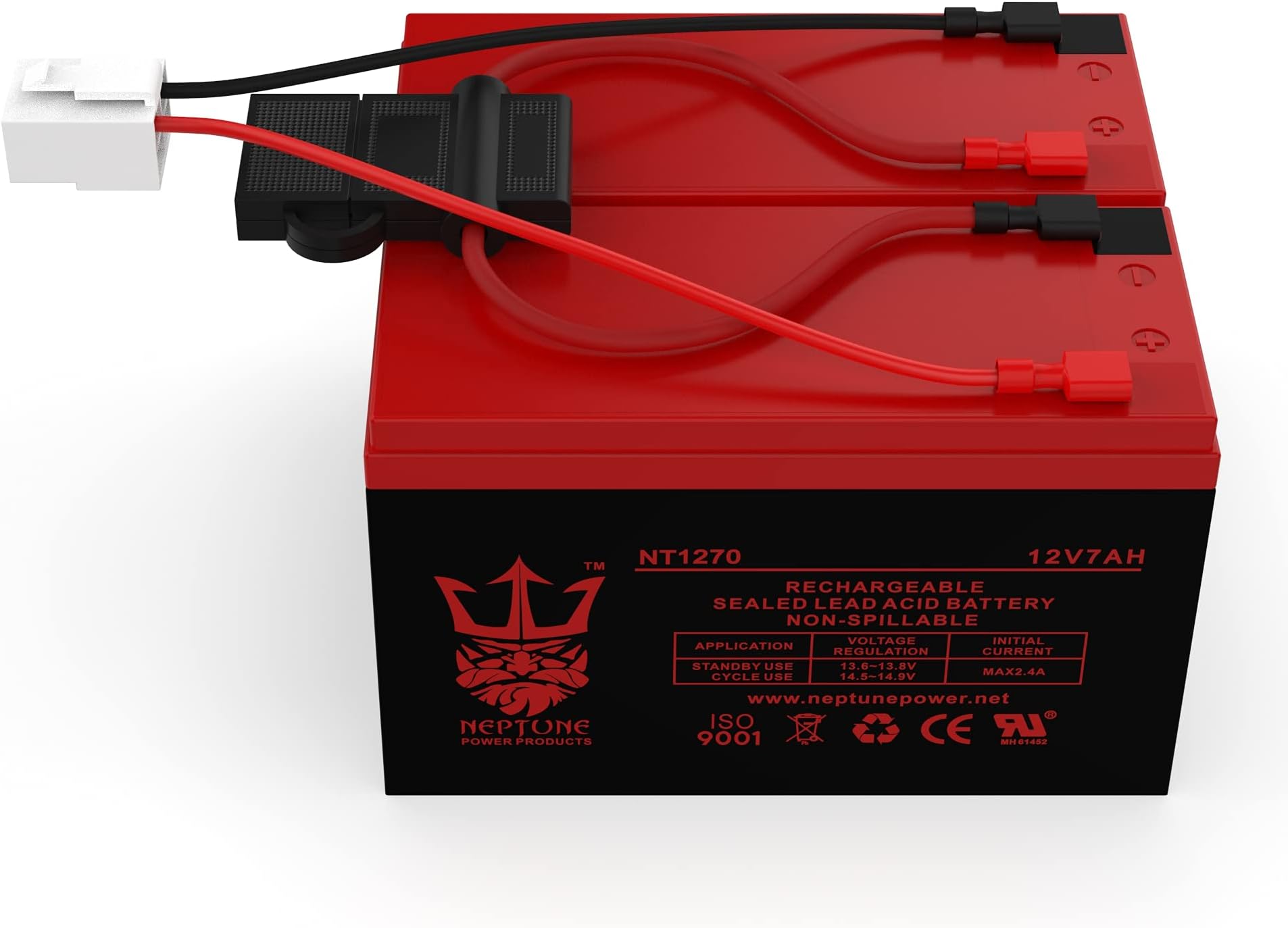 Neptune Power Products 12V 7Ah Battery Scooter Replacement Set of 2 with New Wiring Harness (Replaces 6-DW-7)