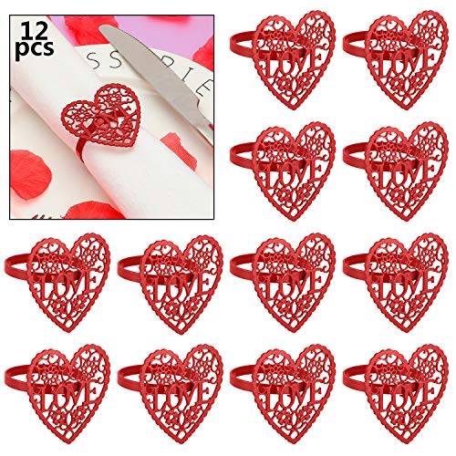 Boao 12 Pieces Valentine's Day Napkin Rings Weeding Heart Napkin Holders Alloy Napkin Rings for Valentine's Day Holiday Party Wedding Table Decorations (Red)