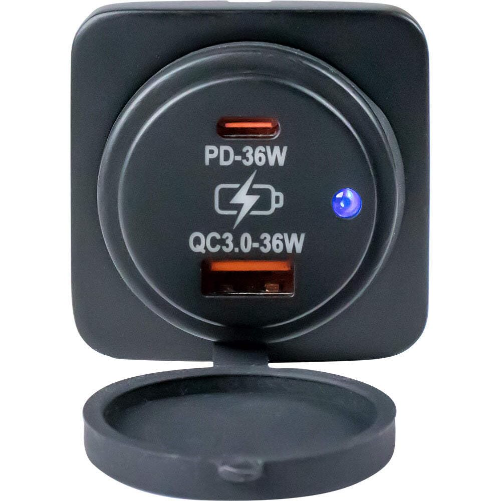 Sea-Dog USB A/USB C Square Surface Mount Power Socket