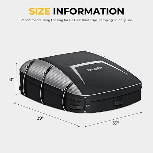 Vista 7 de BougeRV Bolsa de carga suave para techo resistente al agua, bolsa de techo Aero para vehículo con estantes de PVC 900D, incluye 6 correas