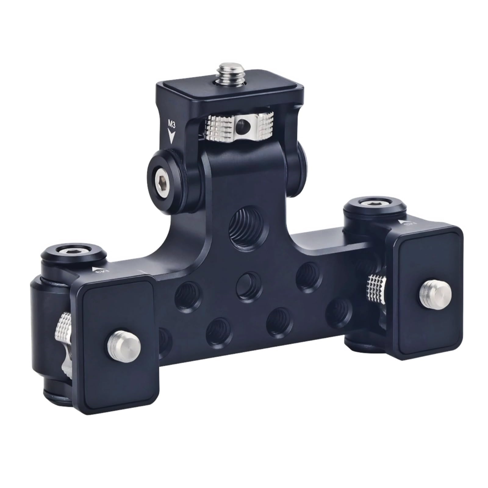 Supporto triplo per telefono per live streaming, staffa in alluminio rotante a 180° con filettatura da 1/4" e 3/8", contiene 3 telefoni per video e foto multi-angolo