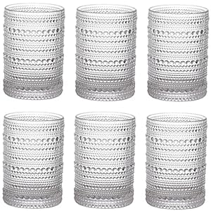 ZOOFOX Set of 6 Vintage Drinking Glasses, 13 oz Clear Hobnail Glasses Tumbler, Embossed Design Glassware for Beverages, Water, Juice, Beer, Cocktail, Whiskey and Milk