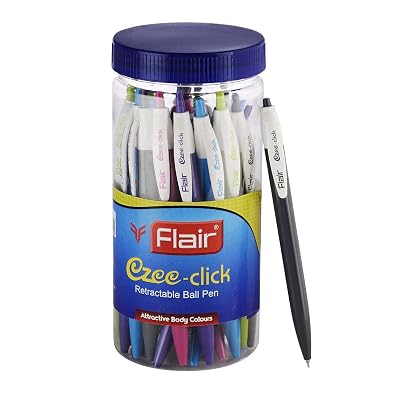 FLAIR Ezee Click 0.7 to 1 mm Ball Pen Jar Pack | Retractable Mechanism With Comfortable Grip For Smooth Writing | Differ